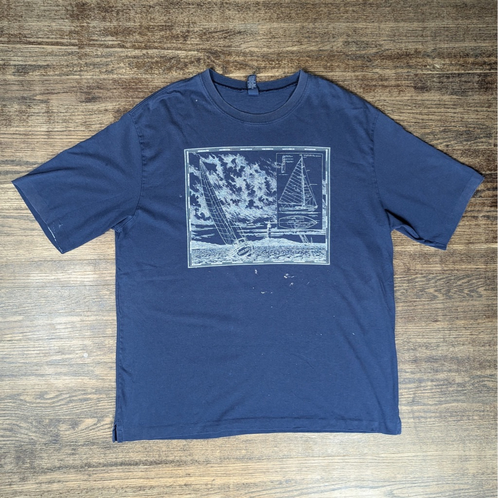 Lands’ End Vintage Sailboat Shirt size XL - Coastal Charm in Navy Blue